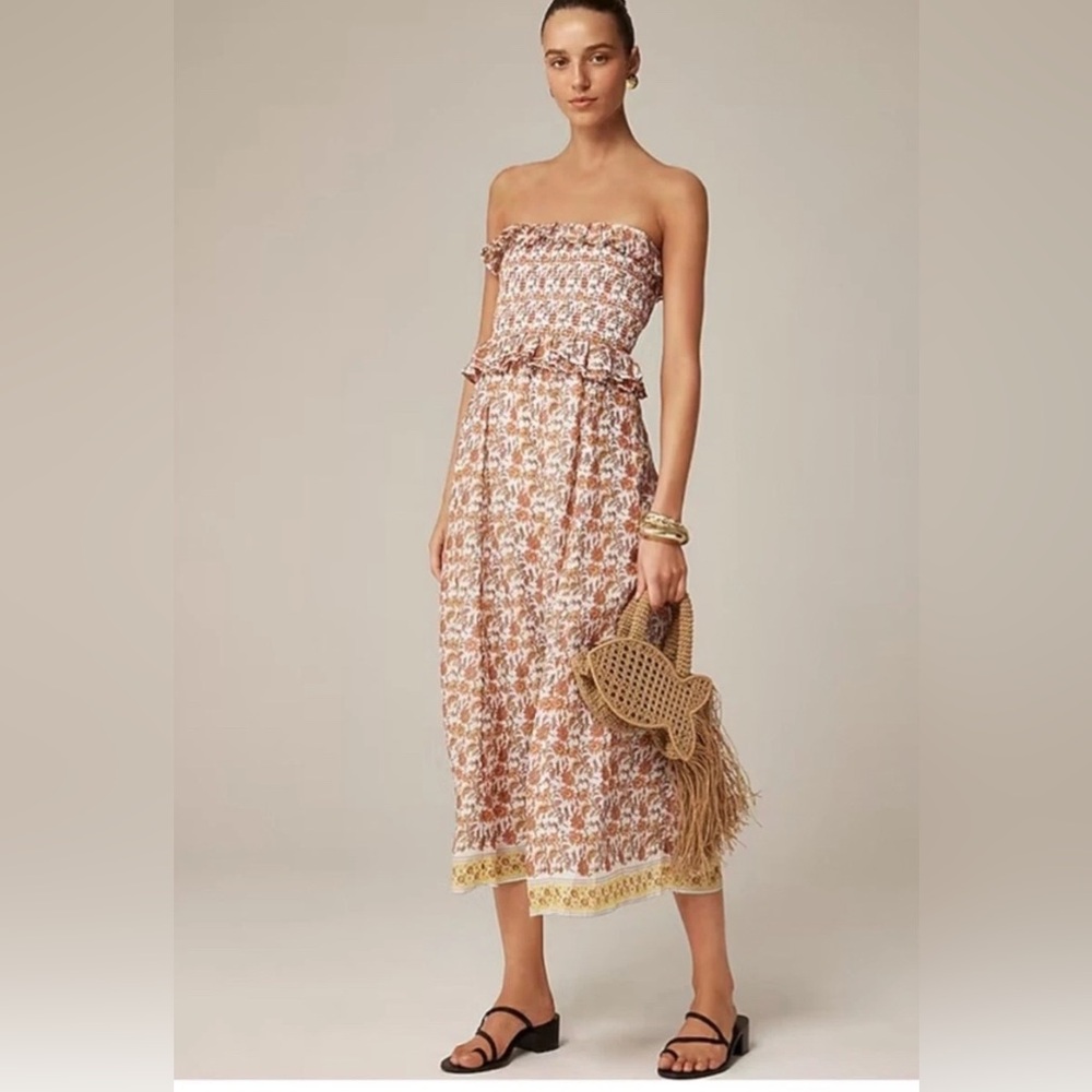 J. Crew Ravenna Dress M NWT Sunset Rose Ramie Floral Peach Midi CK836 Boho